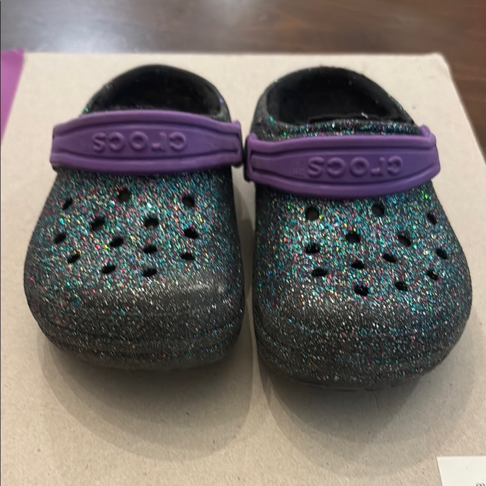 CROCS Black and Purple Water Shoes with Glitter Finish